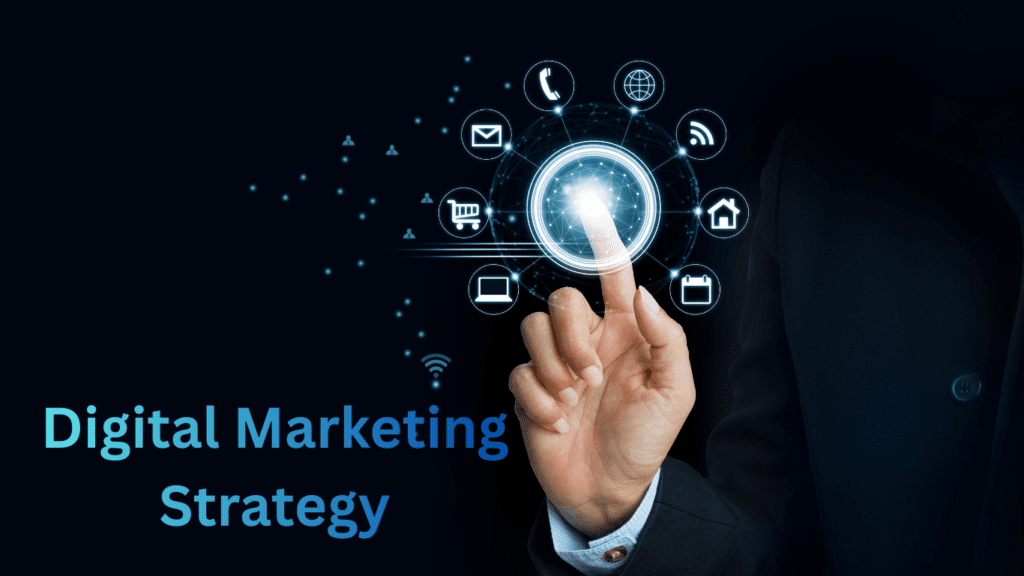 Snigdha Ghosh Digital Marketing Strategist designing a data-driven digital marketing strategy, interacting with a futuristic interface showing channels like email, web, mobile, and e-commerce.