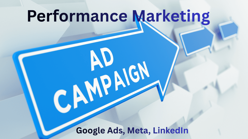 Snigdha Ghosh Digital Marketing Strategist managing high-performance ad campaigns across Google Ads, Meta, and LinkedIn, symbolized by a blue “Ad Campaign” arrow driving measurable growth.
